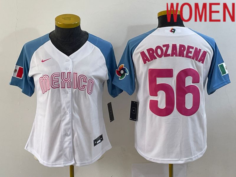 Women 2023 World Cub Mexico #56 Arozarena White Nike MLB Jersey12->women mlb jersey->Women Jersey
